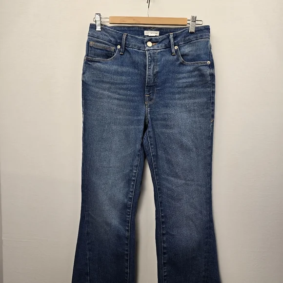 Good American Flare Twisted Split Hem Denim Jeans Size 6/28 - Picture 3 of 10